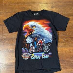 Vintage Rock Eagle 'Born Free' Motorcycle Eagle T-Shirt, Black, Size S